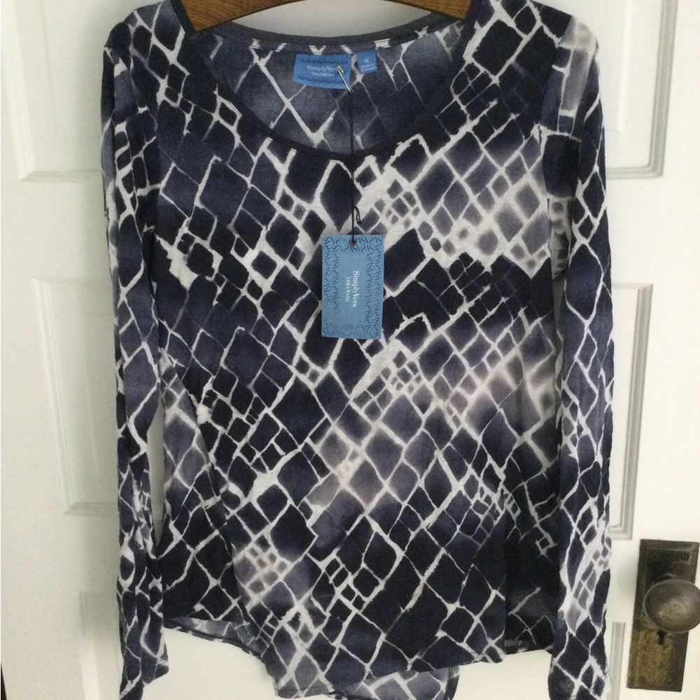 Simply Vera Vera Wang - Blue we and White Geometric Women's Top